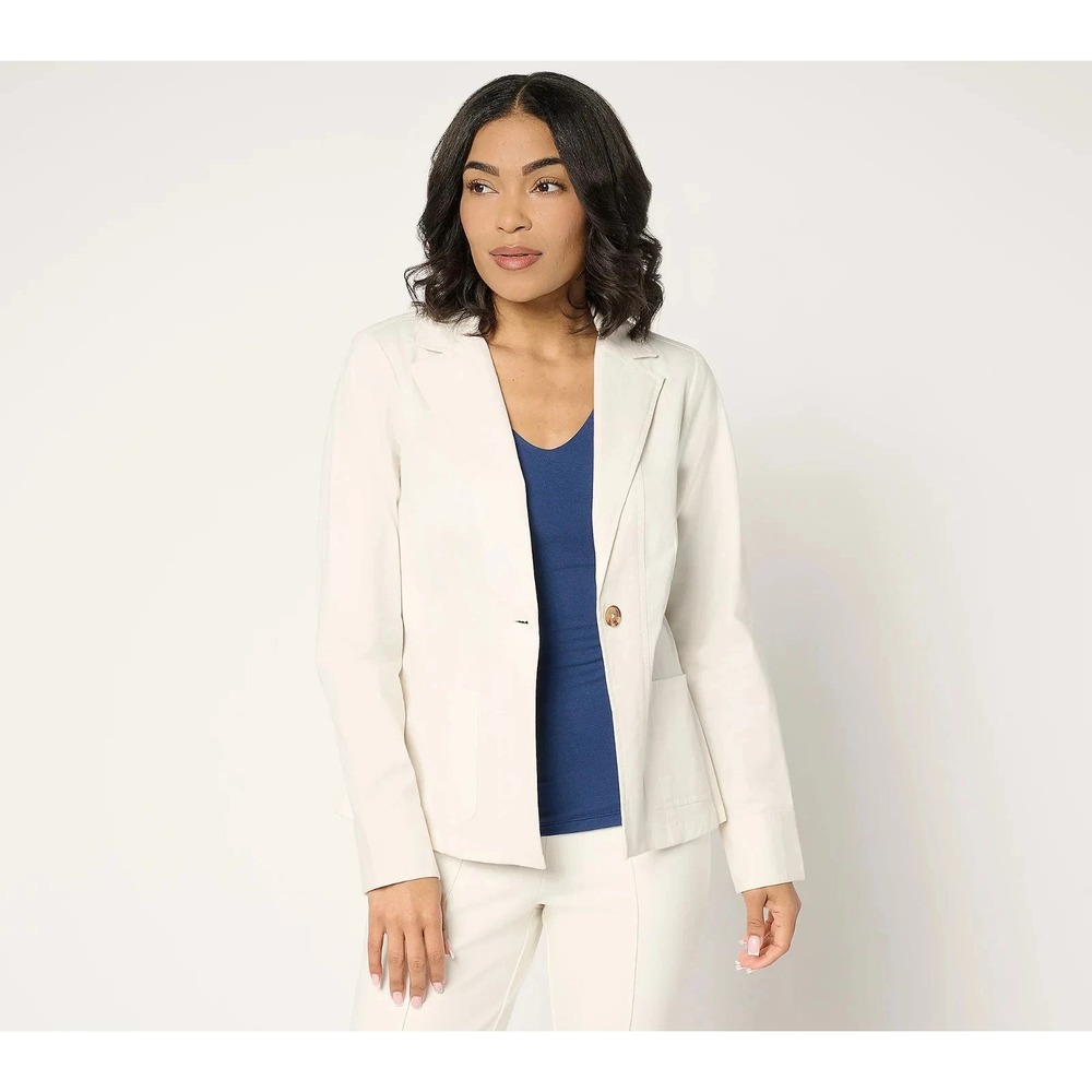 Joan Rivers Petite Signature Twill Cinched Back Blazer Gardenia Petite Large